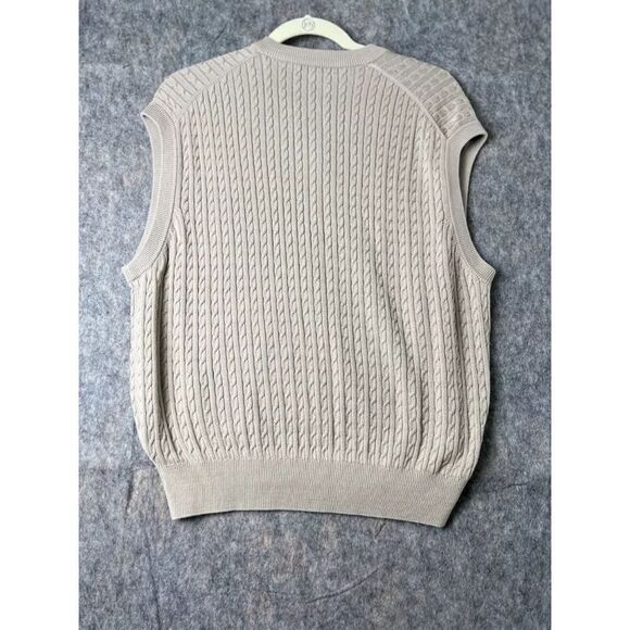 Monterey Club Sweater Vest Men's Large Beige Cable Knit Silk Sleeveless V Neck - Picture 5 of 5